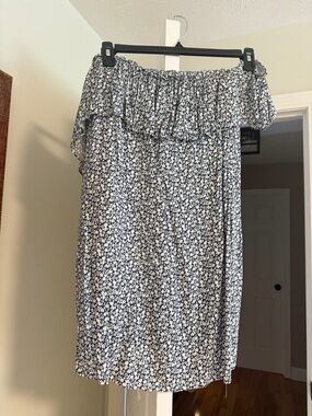 Mustard Seed Navy & White Floral Off-Shoulder Midi Skirt